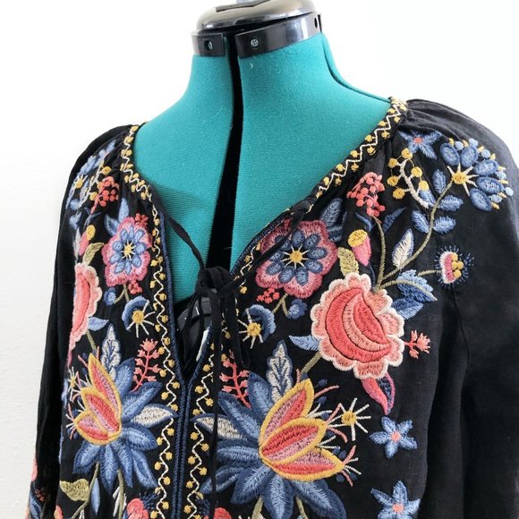 JOHNNY WAS Black Tiwa Peasant Blouse Medium - Picture 4 of 16